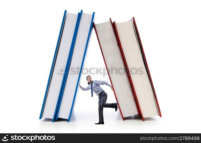 Businessman with books on white