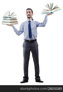 Businessman with books on white