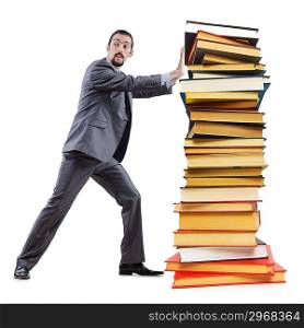 Businessman with books on white
