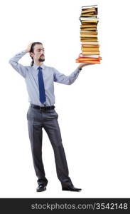 Businessman with books on white