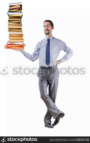 Businessman with books on white