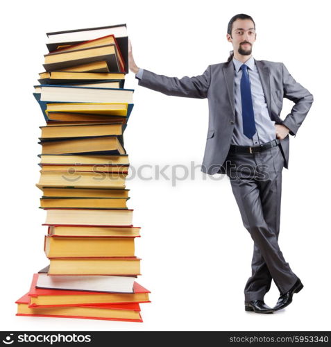 Businessman with books on white