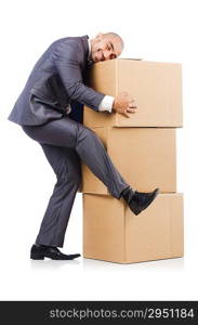 Businessman with box isolated on the white