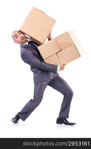 Businessman with box isolated on the white