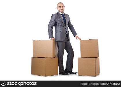 Businessman with box isolated on the white