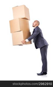 Businessman with box isolated on the white