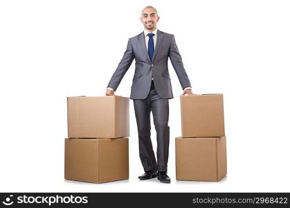 Businessman with box isolated on the white