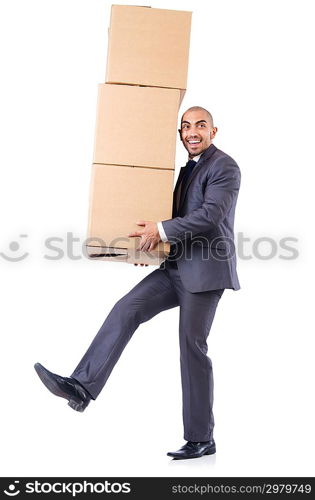 Businessman with box isolated on the white