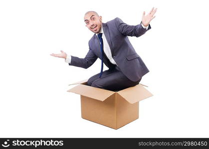 Businessman with box isolated on the white