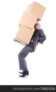 Businessman with box isolated on the white