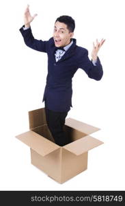 Businessman with box isolated on the white