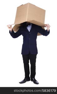 Businessman with box isolated on the white