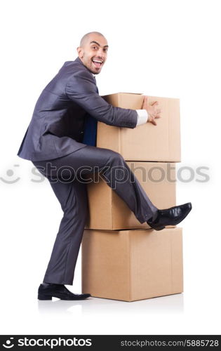 Businessman with box isolated on the white