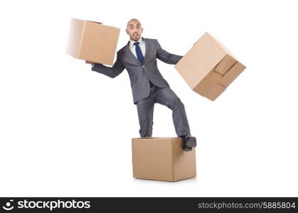 Businessman with box isolated on the white