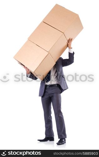 Businessman with box isolated on the white