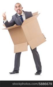 Businessman with box isolated on the white