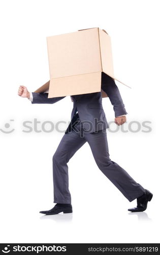 Businessman with box isolated on the white