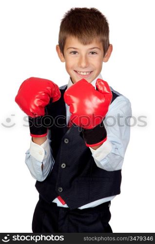 Businessman with boxing gloves isolated on a over white background