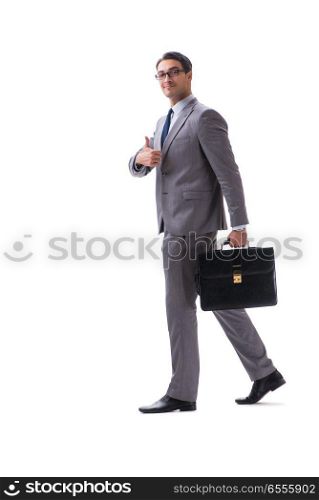 Businessman with briefcase isolated on white
