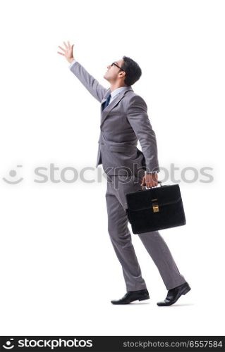 Businessman with briefcase isolated on white