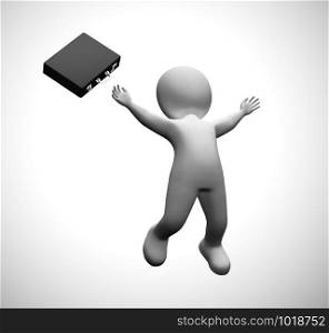 Businessman with briefcase jumping shows joy at successful. outcome. Excitement in his career or corporate profession - 3d illustration