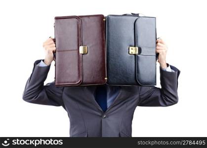 Businessman with briefcase on white