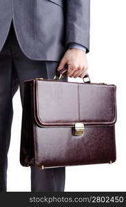 Businessman with briefcase on white