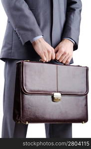 Businessman with briefcase on white