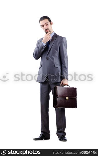 Businessman with briefcase on white