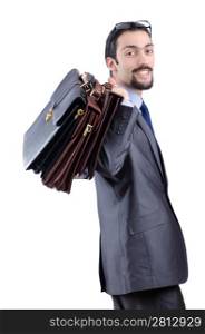 Businessman with briefcase on white