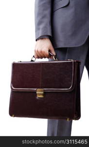 Businessman with briefcase on white