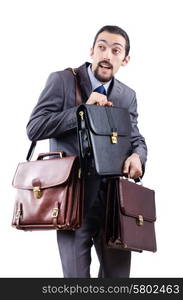 Businessman with briefcase on white