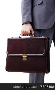 Businessman with briefcase on white