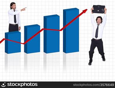 Businessman with briefcase stood by graph