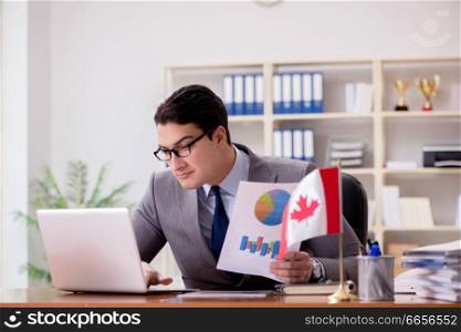 Businessman with Canadian flag in office