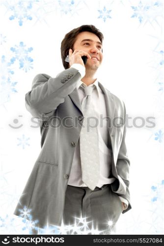 businessman with cellular phone in grey suit