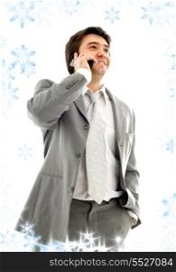 businessman with cellular phone in grey suit