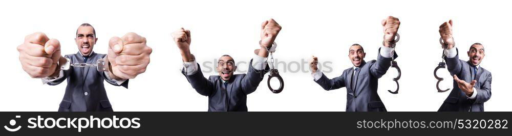 Businessman with chain isolated on the white