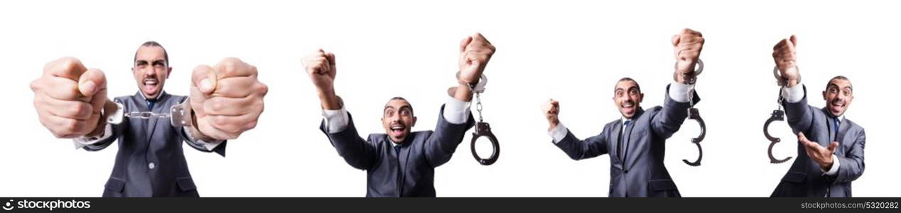 Businessman with chain isolated on the white