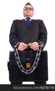 Businessman with chain isolated on the white