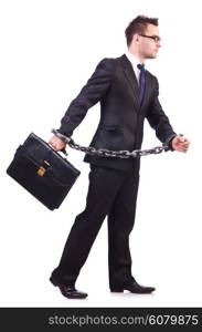 Businessman with chain isolated on the white