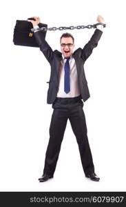 Businessman with chain isolated on the white