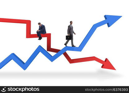 Businessman with charts of growth and decline