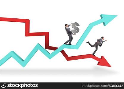 Businessman with charts of growth and decline
