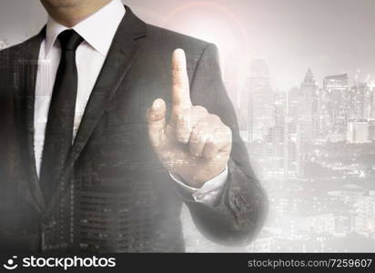 Businessman with city background template concept.. Businessman with city background template concept