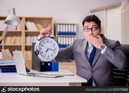 Businessman with clock failing to meet deadlines