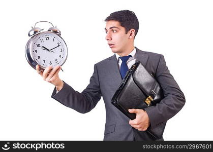 Businessman with clock isolated on white