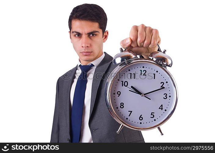 Businessman with clock isolated on white