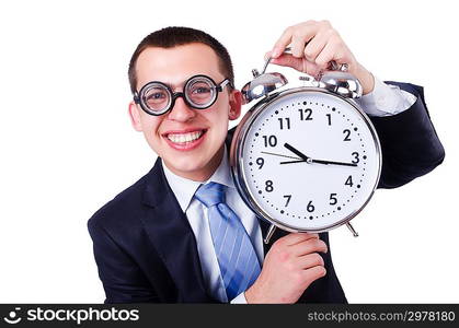 Businessman with clock isolated on white