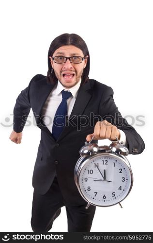 Businessman with clock isolated on white